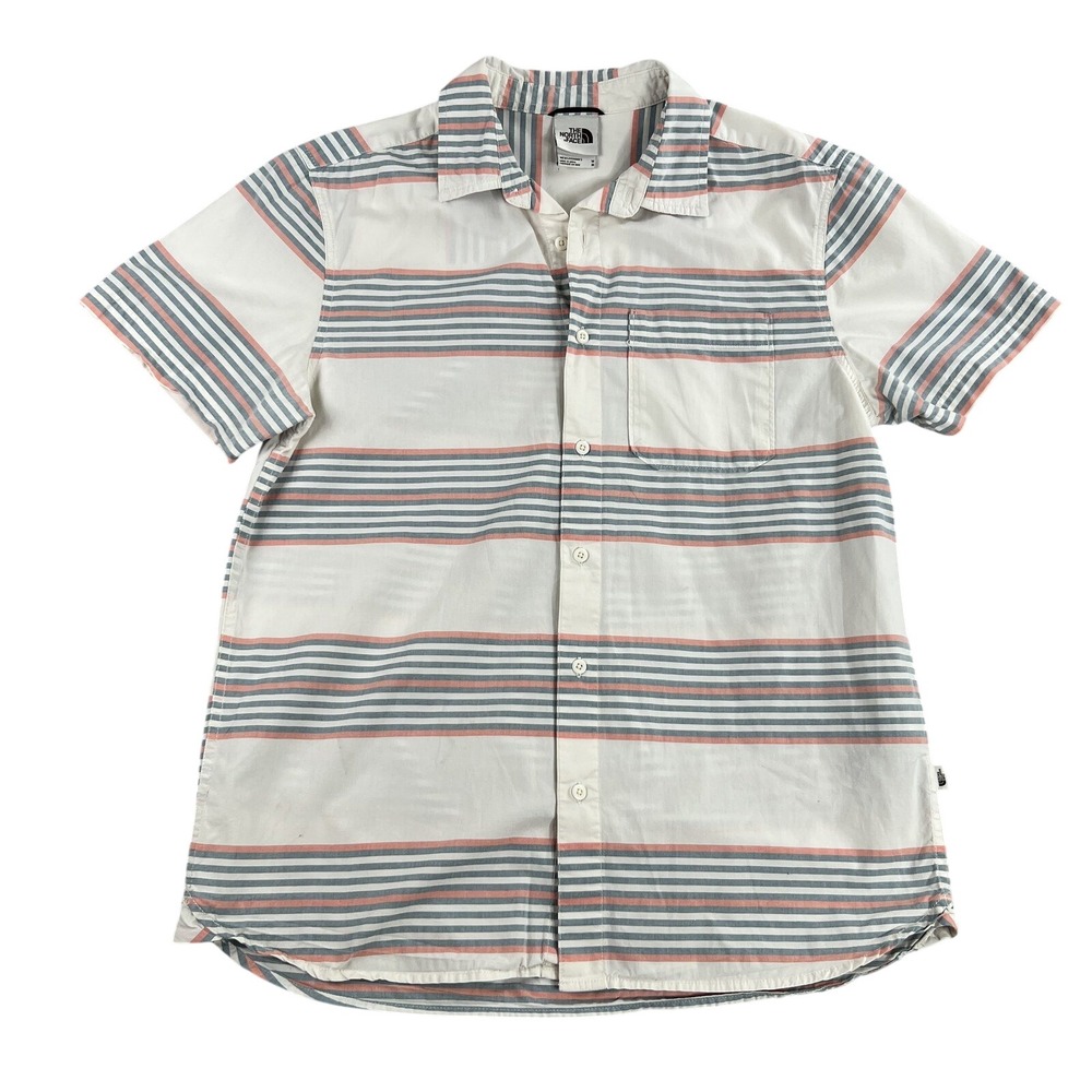The North Face Striped Short Sleeve Button Up Shirt M White Men Gorpcore Camp